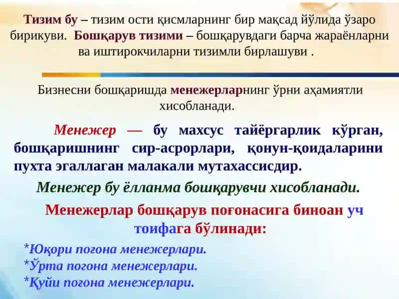 Бизнесни бошқариш тизими 2