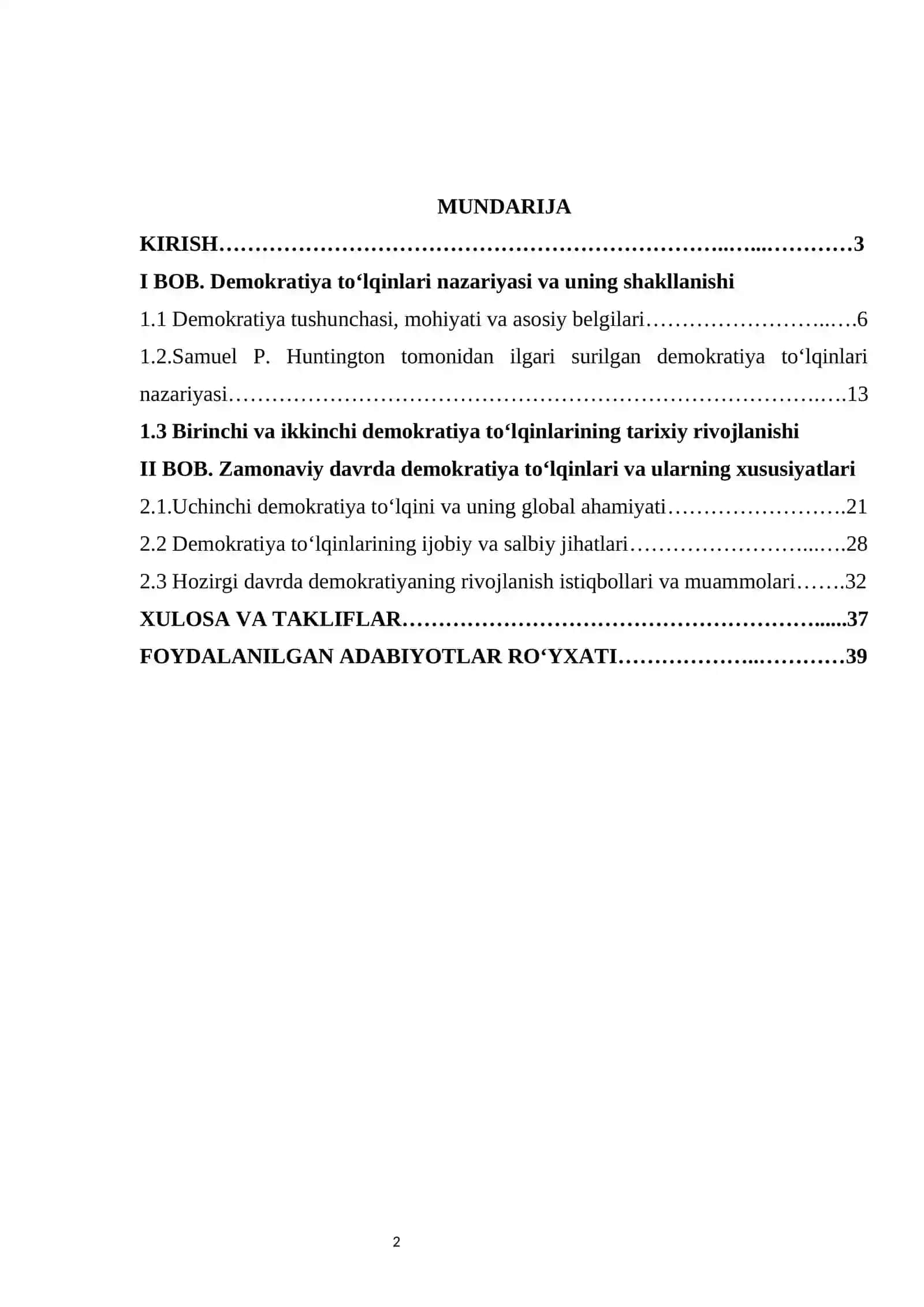 Demokratiya to‘lqinlari  KURS ISHI 2