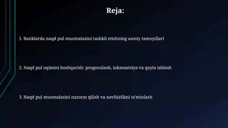 Банкларда пул muomalasini tashkil etish 2