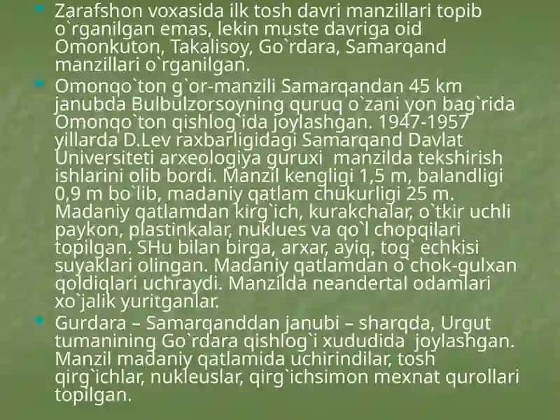 OʻrtaOsiyodagi eneolit davri ibtidoi manzilgohlari 2
