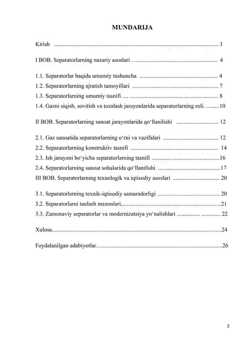 Separatorlarning tasnifi 2