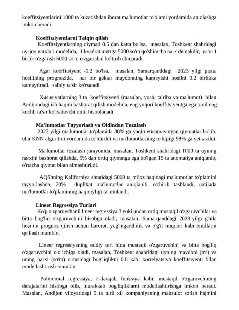 Mashinali o‘qitishning chiziqli regressiya usullari 2