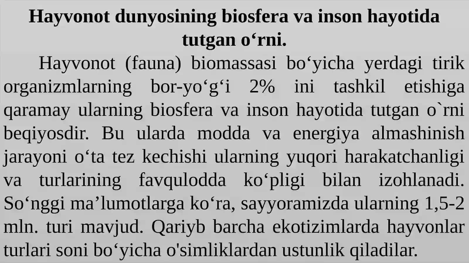 O`SIMLIK VA HAYVONLARNI MUHOFAZA QILISH 2
