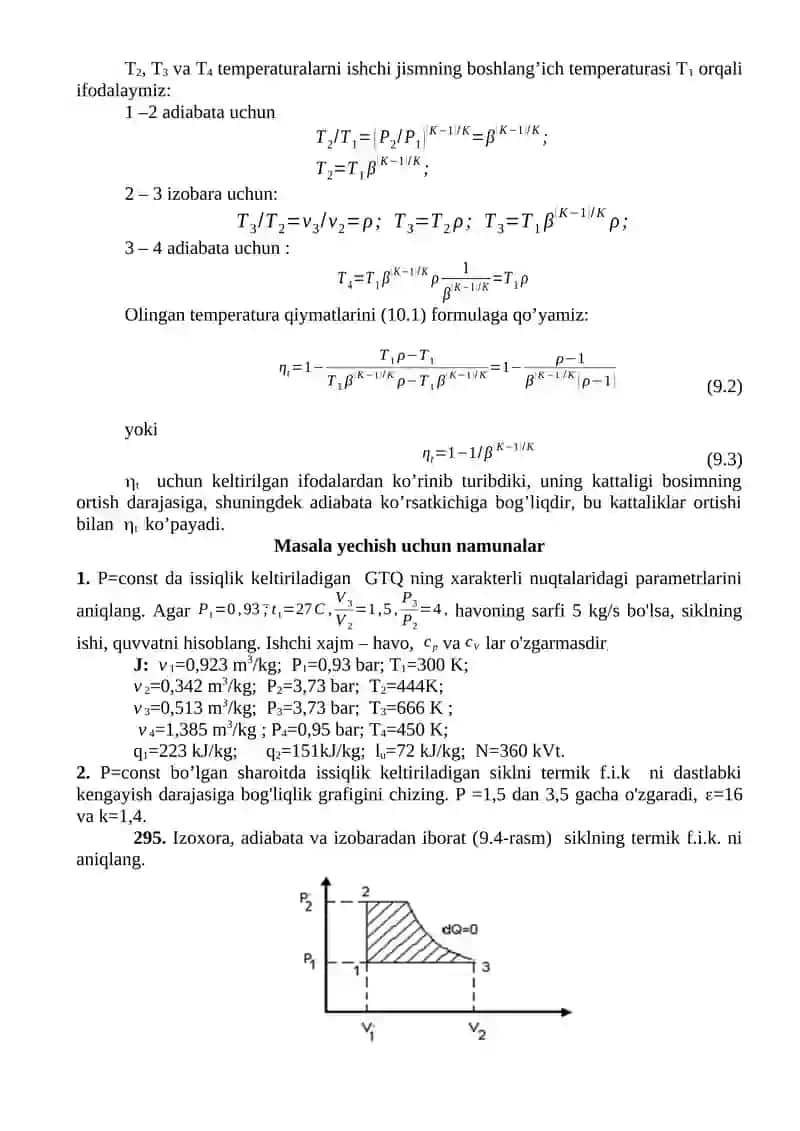 Issiqlik P=const da uzatiladigan gaz turbinali qurilmalar 2