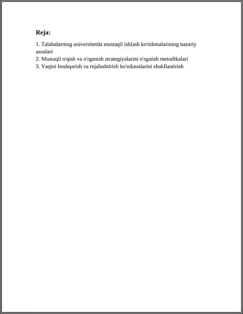TALABALARNING UNIVERSITITETDA MUSTAQIL ISHLASH KO'NIKMALARINI SHAKLLANTIRISH 2