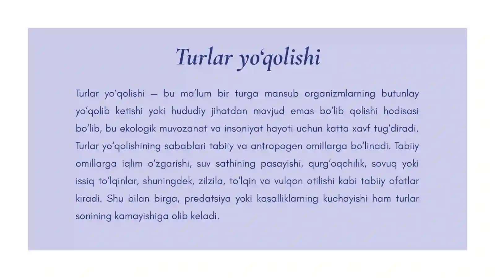Turlar yo'qolishi 2