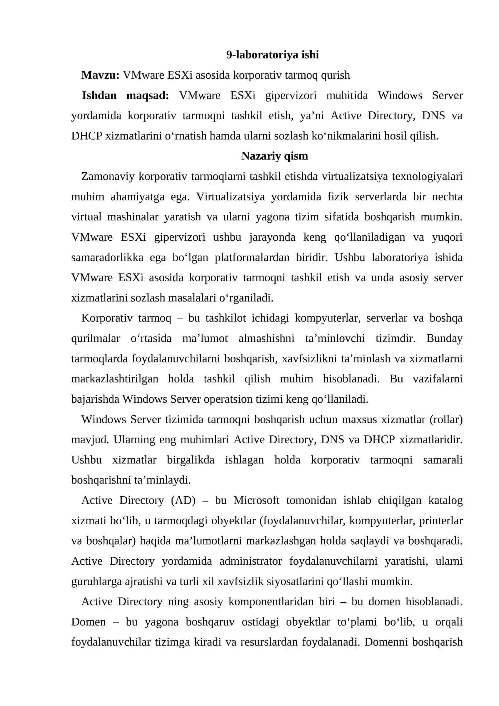 VMware ESXi asosida korporativ tarmoq qurish 2