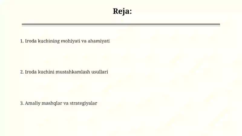 Iroda va irodani mustahkamlovchi psixologik mashg‘ulotlar 2