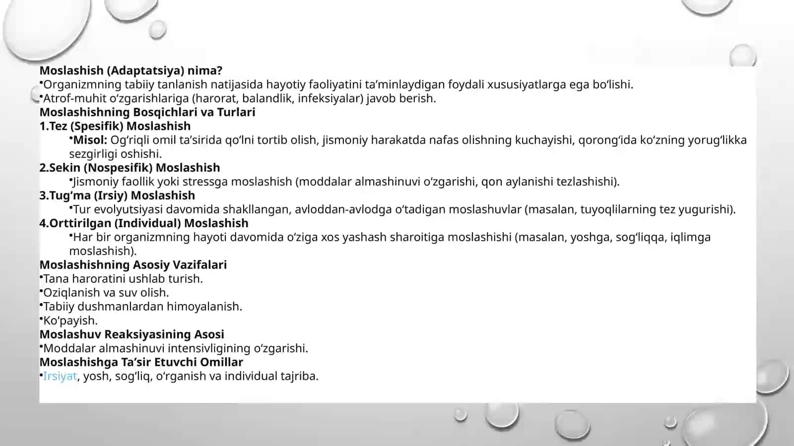 Moslashishning Bosqichlari va Turlari 2