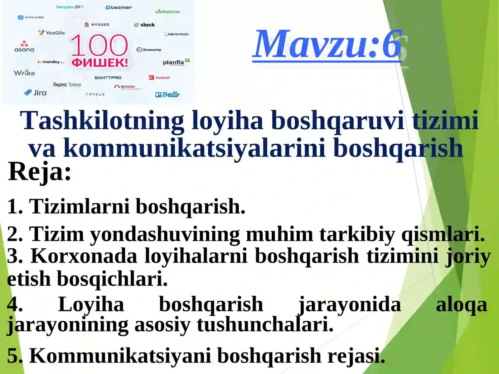 MENEJMENT LOYIHA BOSHQARUVI 2