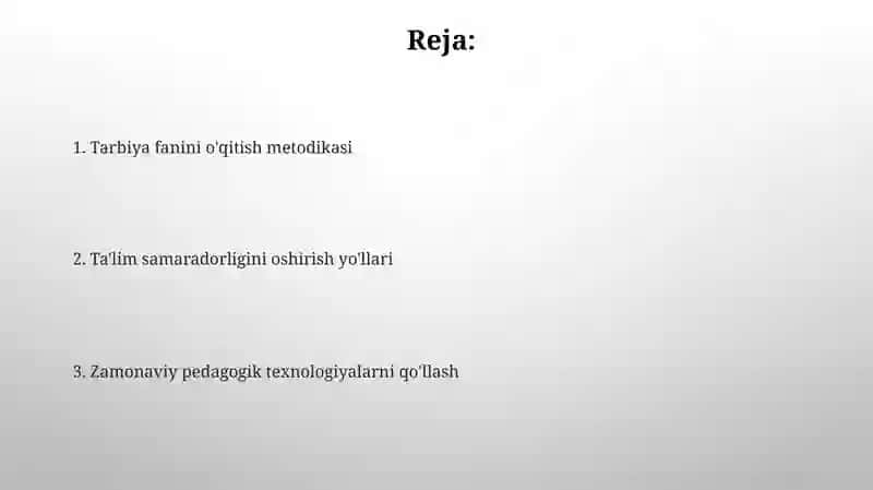 Tarbiya Fanini O'qitish Metodikasi 2