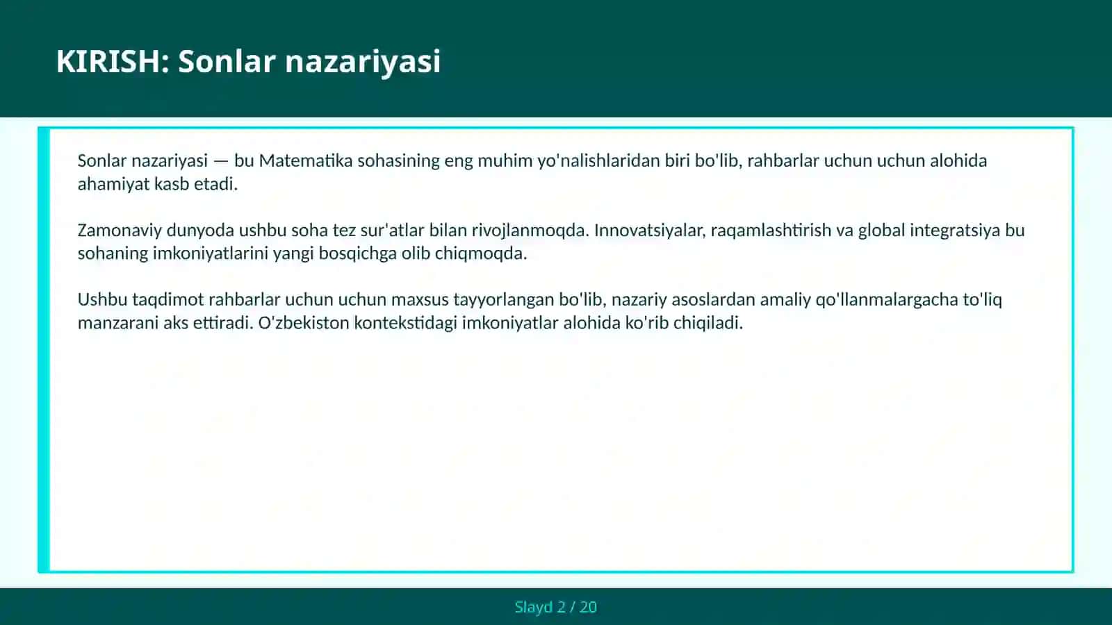 SONLAR NAZARIYASI 2