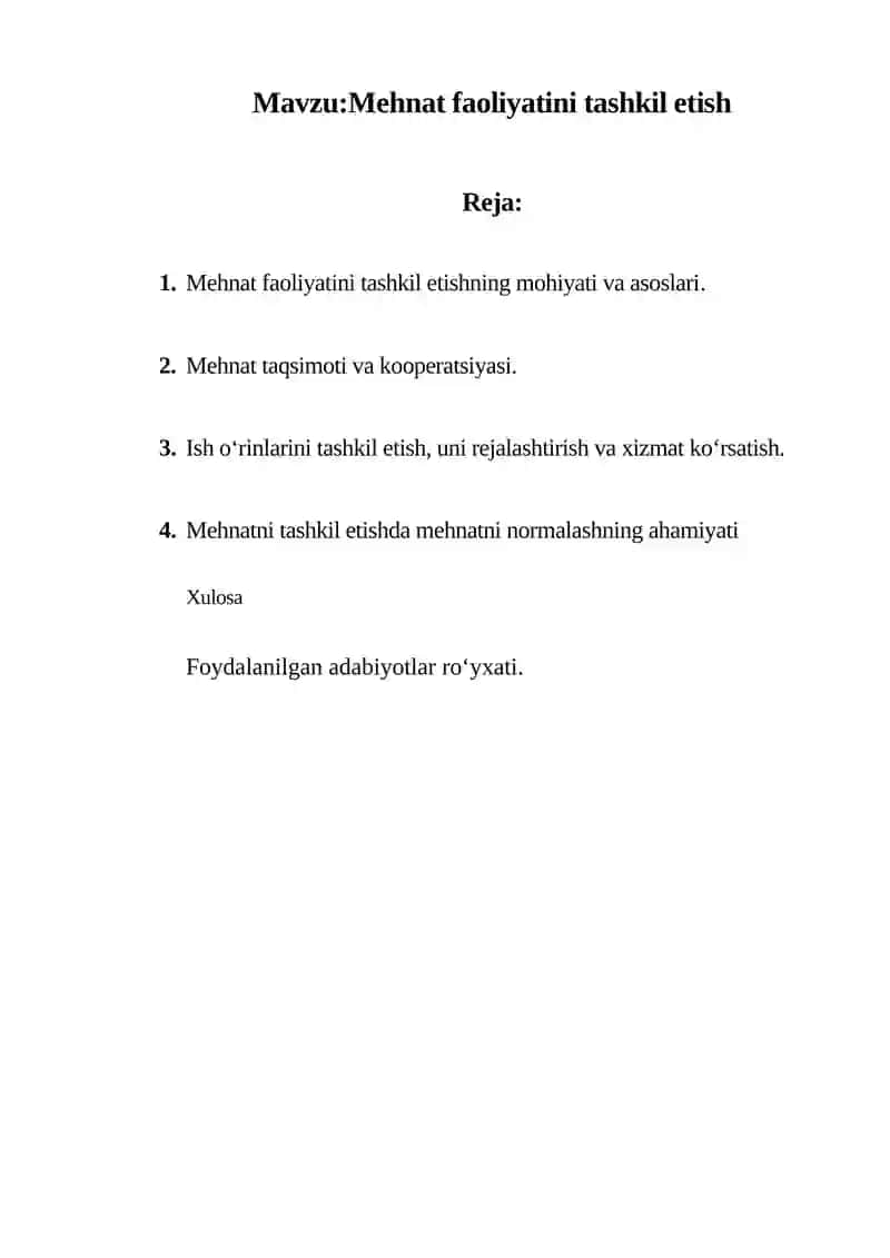 Mehnat faoliyatini tashkil etish 2