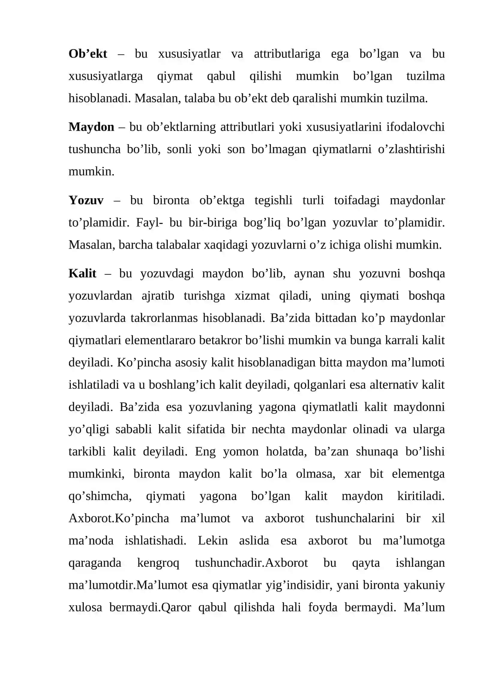 Ma’lumotlarni oddiy sozlangan turlari 2