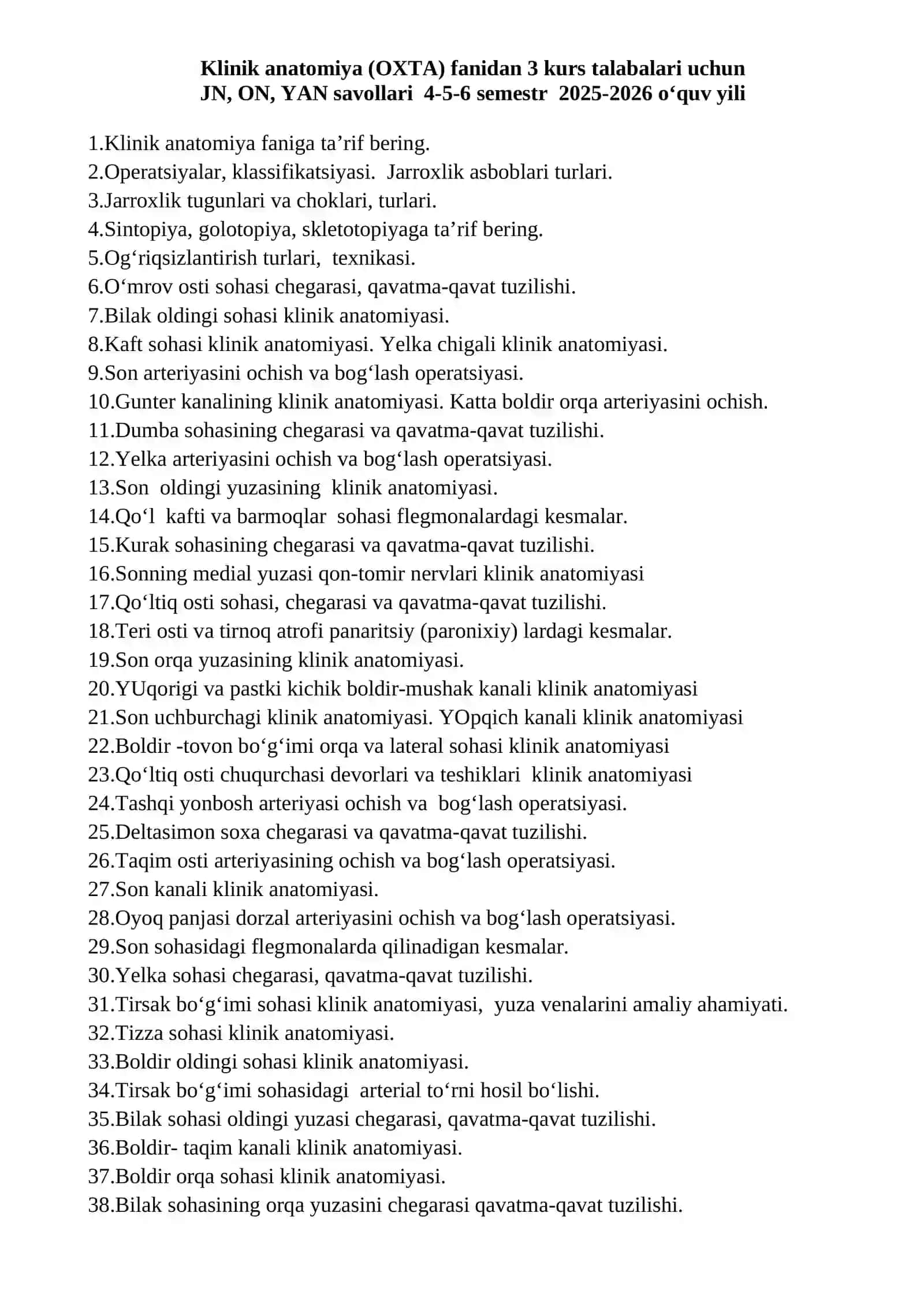 KLINIK ANATOMIYA (OXTA) FANIDAN 3 KURS 2
