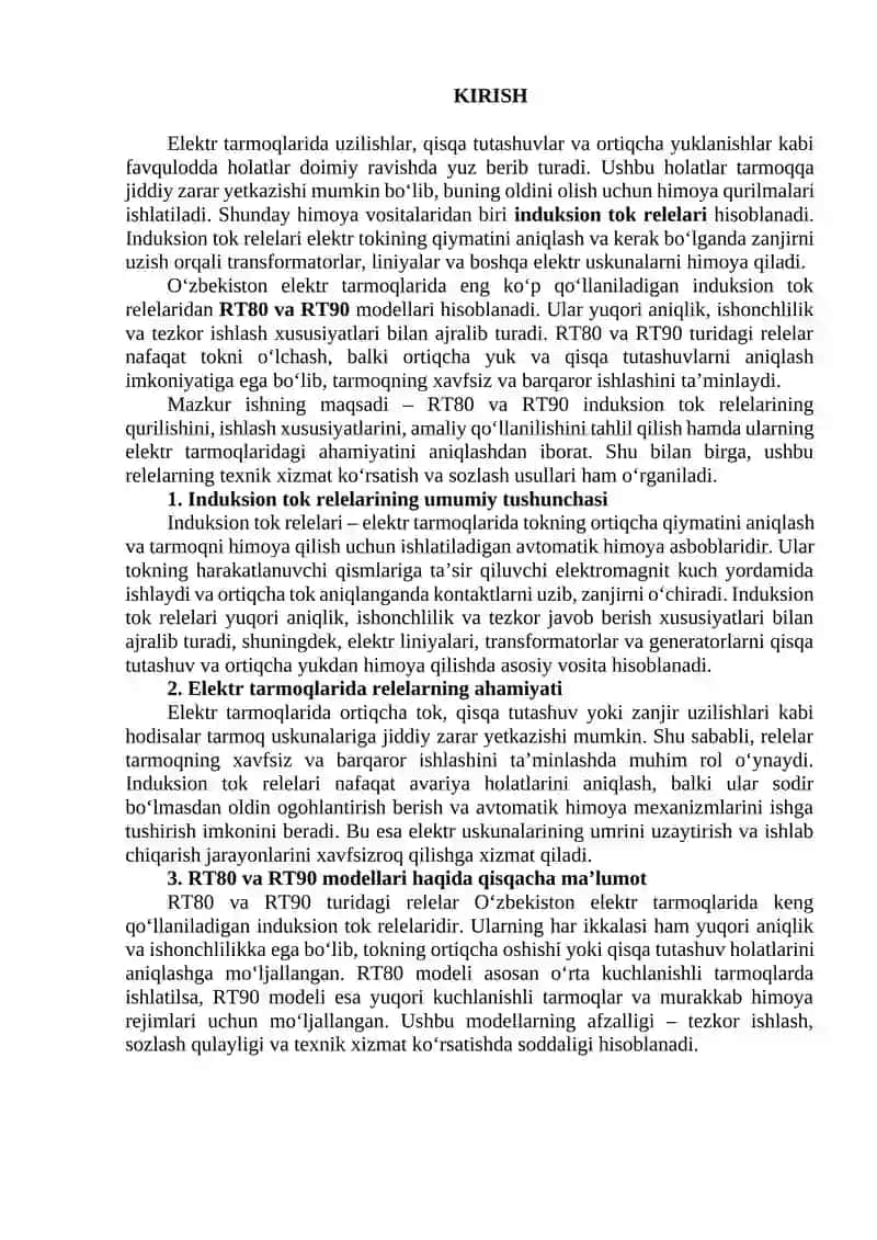 RT80 va RT90 turidagi induksion tok relelari 2