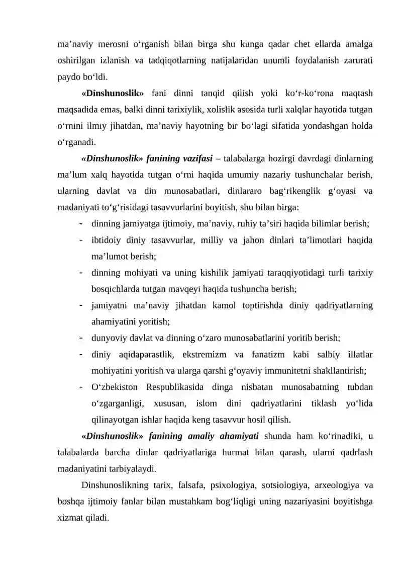 Dinshunoslik faniga kirish 2