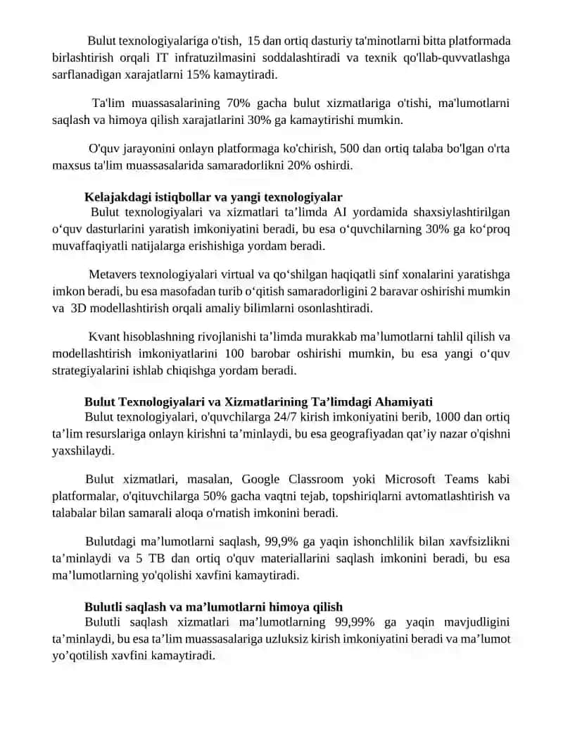 Bulut texnologiyalari va bulut xizmatlari 2