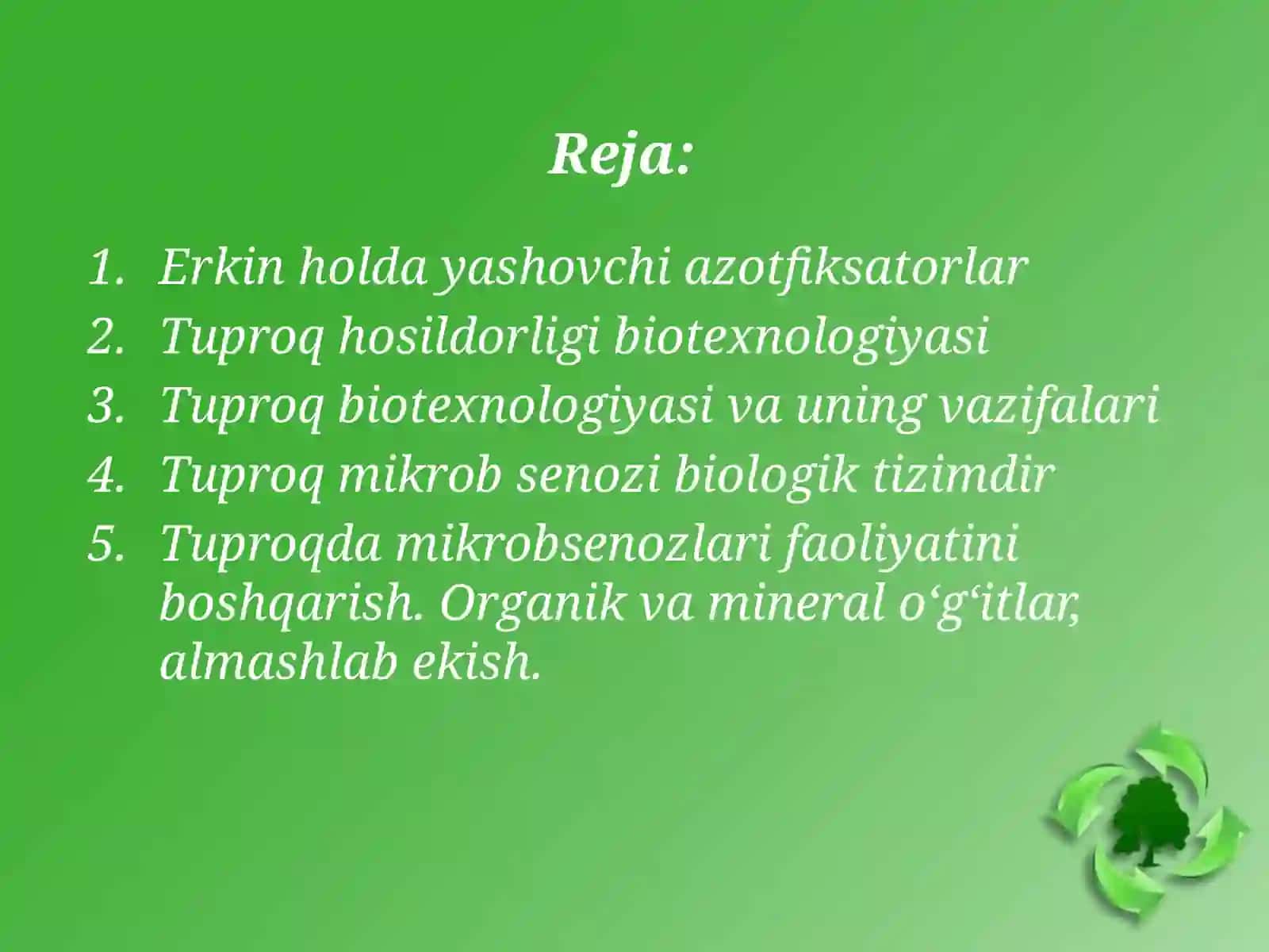Tuproq biotexnologiyasi va uning vazifalari 2