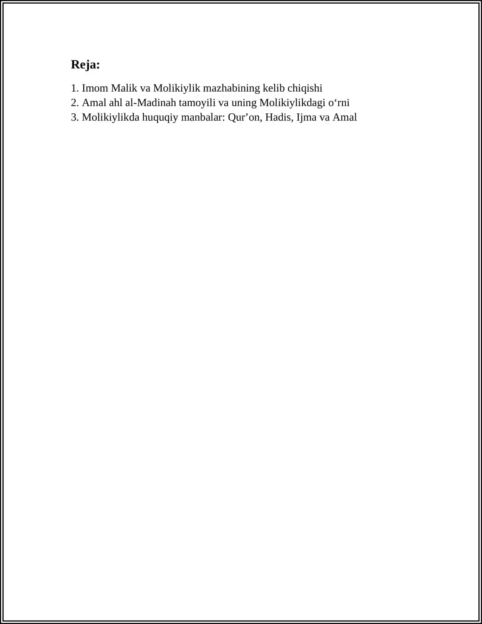 ISLOM FIQHIY MAZHABLARI: MOLIKIYLIK 2