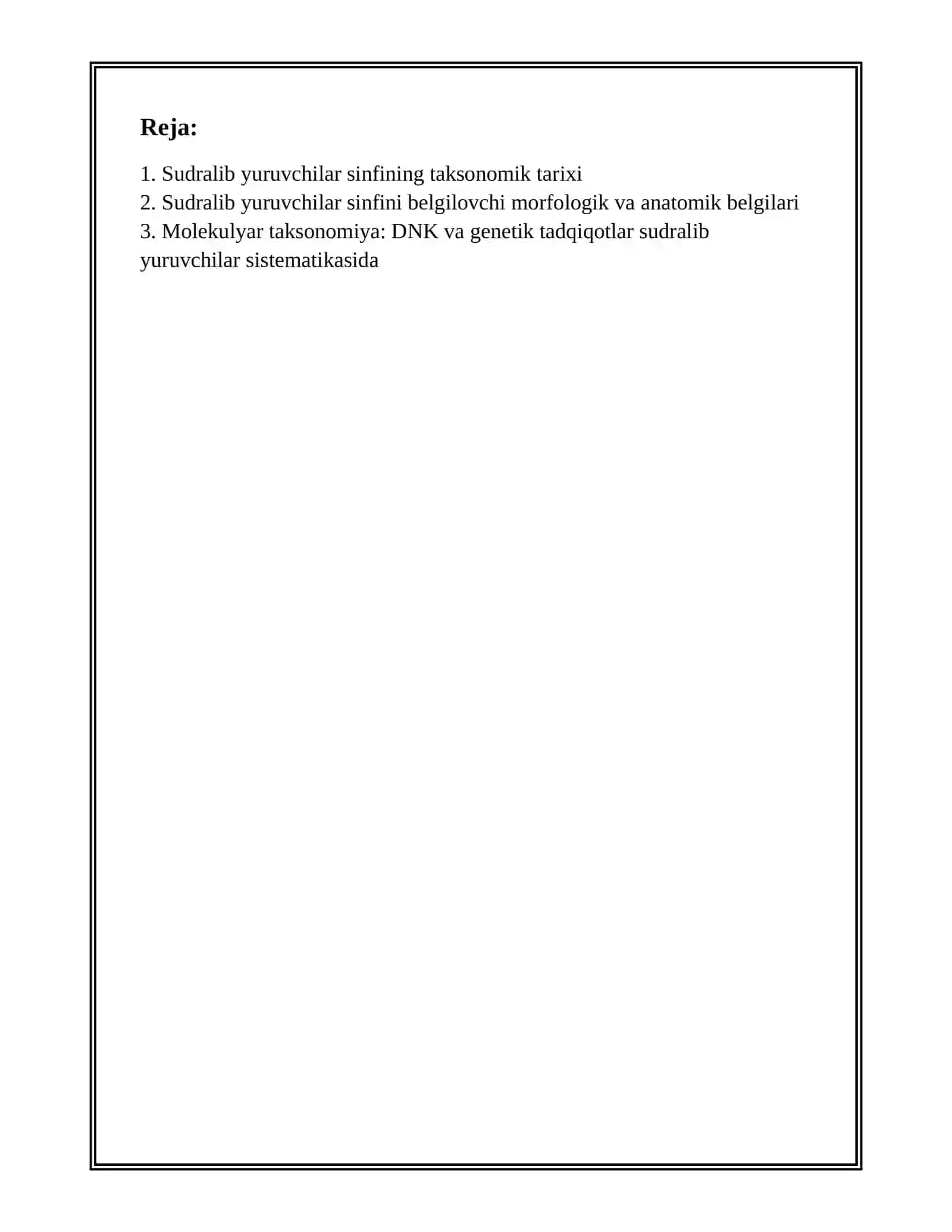 SUDRALIB YURUVCHILAR SINFI SISTEMATIKASI 2