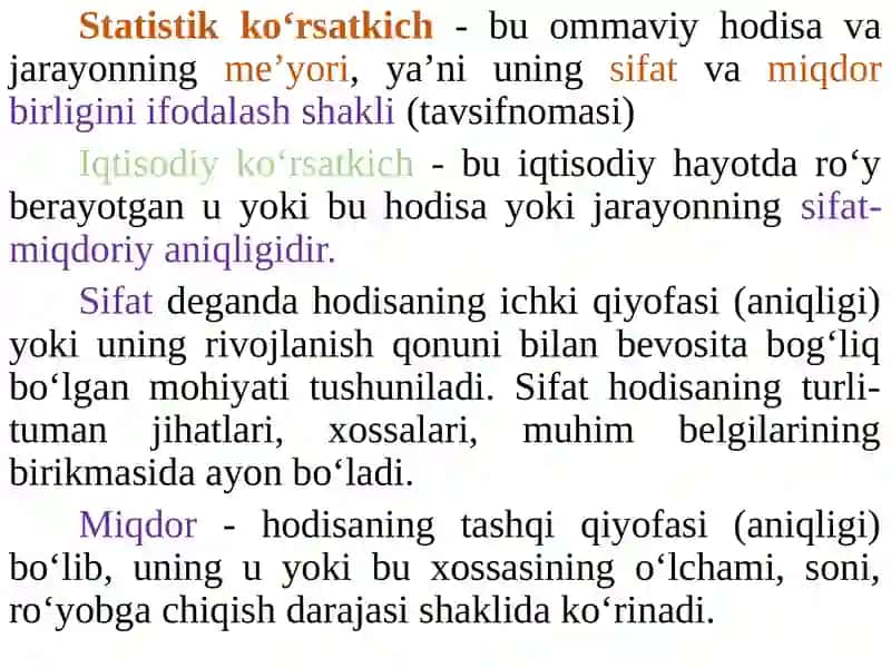 Statistik ko‘rsatkichlar(4 soat) 2