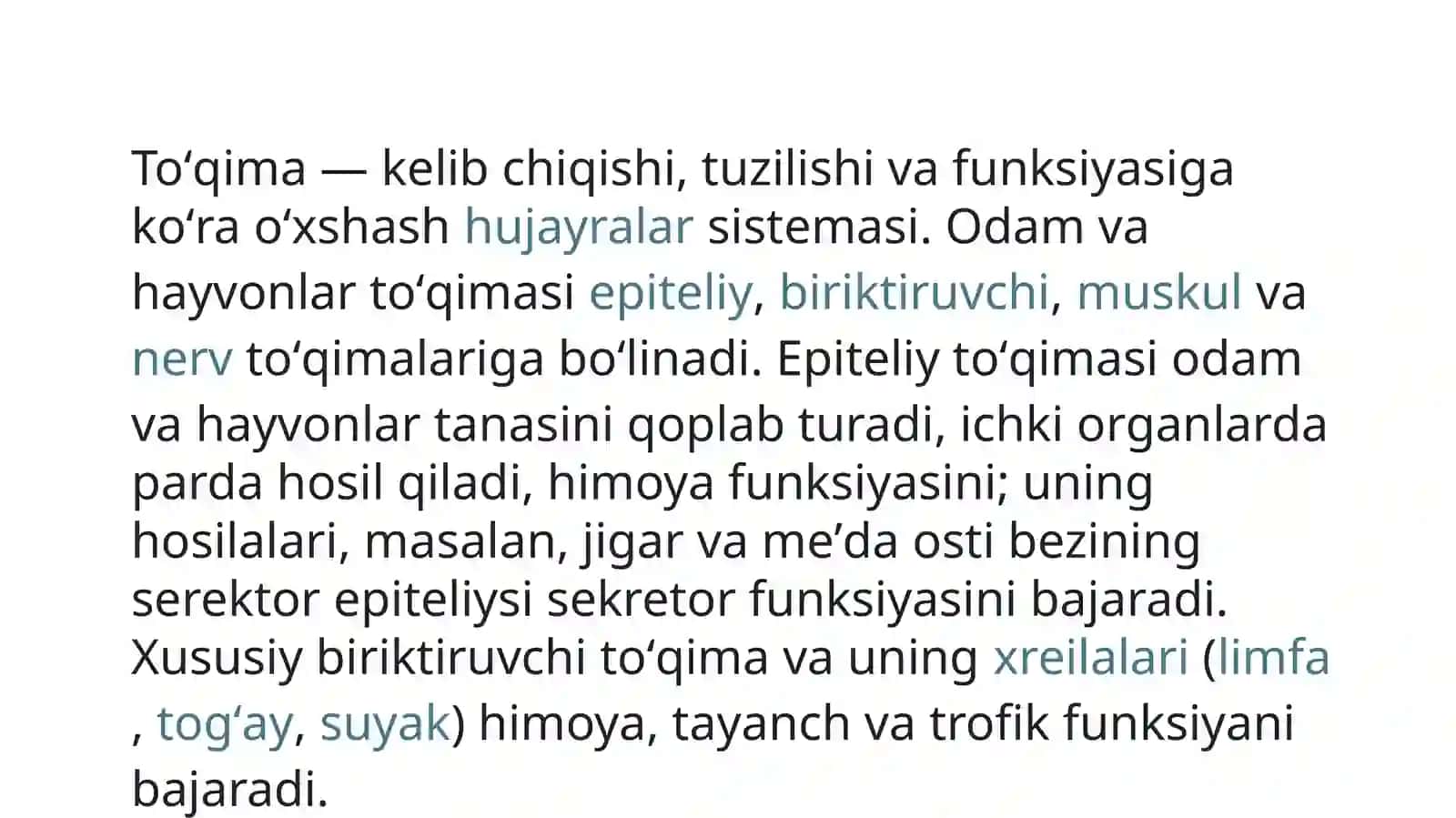 Toʻqima va uning hujayralararomoddasi 2
