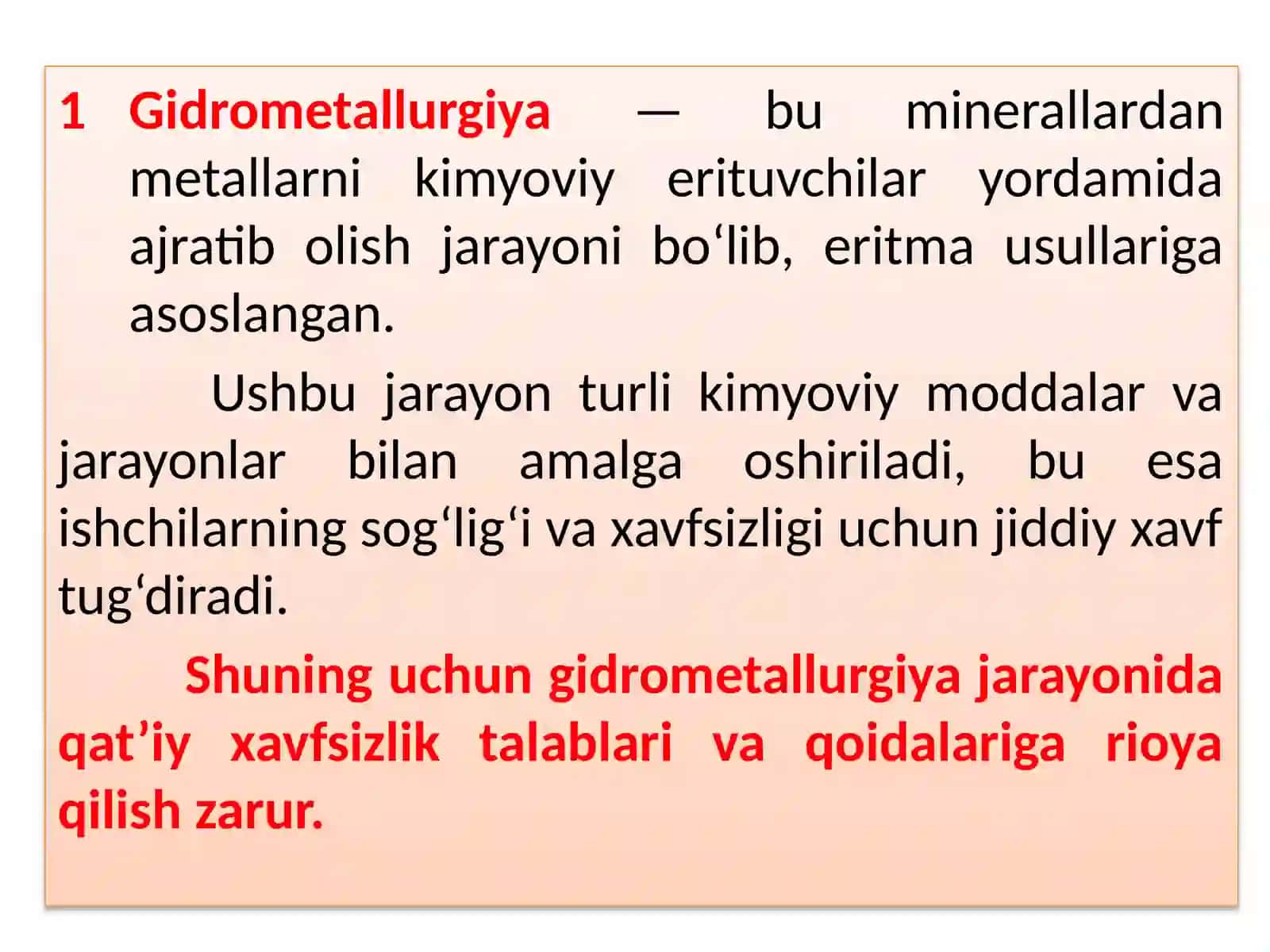 Gidrometallurgiyada xavfsizlik talablari va qoidalari 2