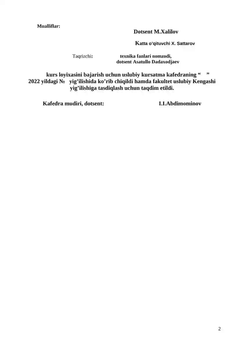 Kurs loyixasini bajarish uchun uslubiy kursatma 2