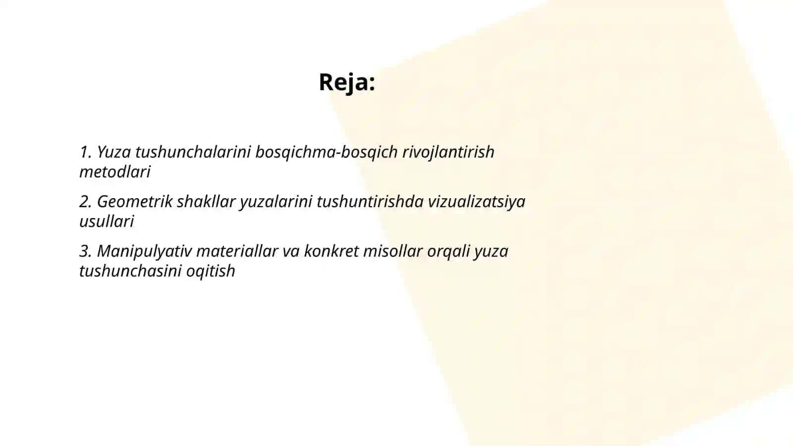 Yuza tushunchalarini oqitish metodikasi 2