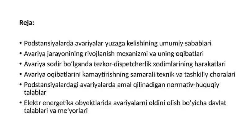 Podstansiyalardagi avariya larni bartaraf etish 2