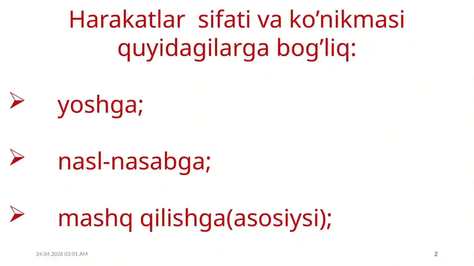 Odam tanasining mexanik harakatlari va uslublari 2