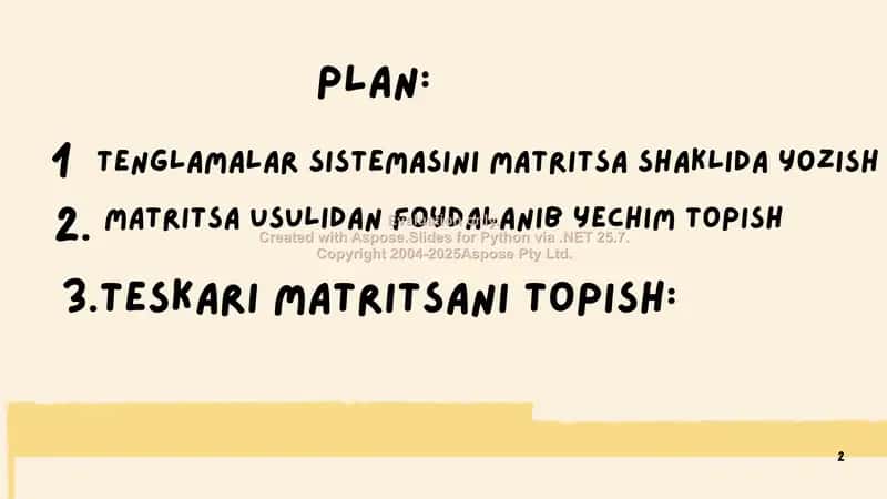 Chiziqli tenglamalar sistemasini matritsaviy usulda yechish 2
