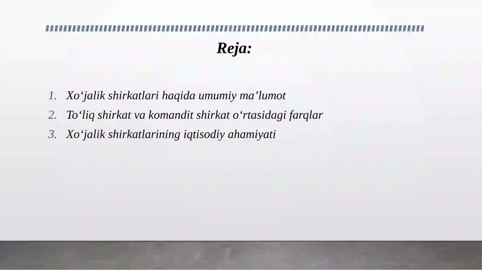 XOʻJALIK SHIRKATLARI.TOʻLIQ SHIRKAT VA KOMANDIT SHIRKAT 2