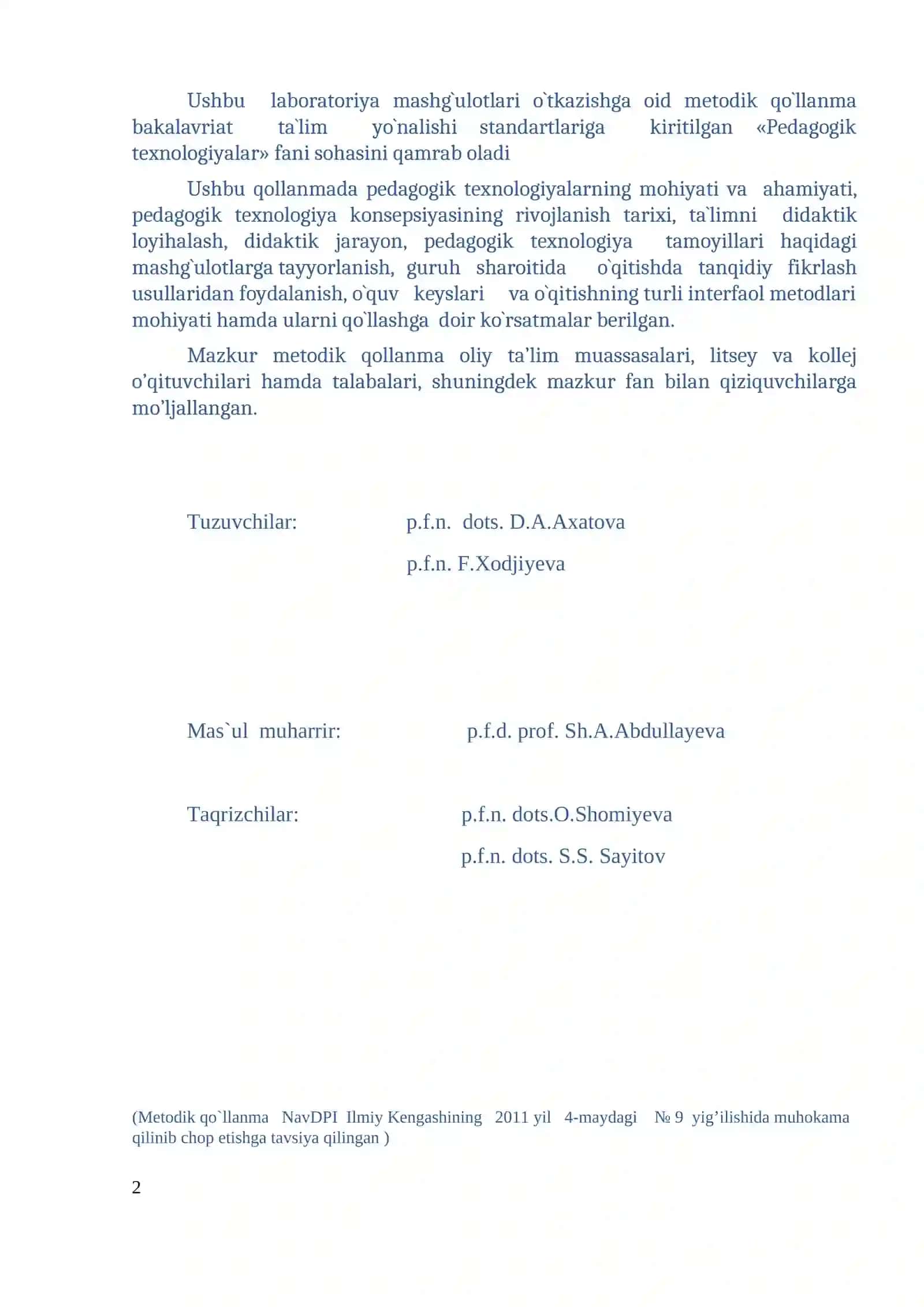 Pedagogik texnologiyalar metodik qoʻllanma 2