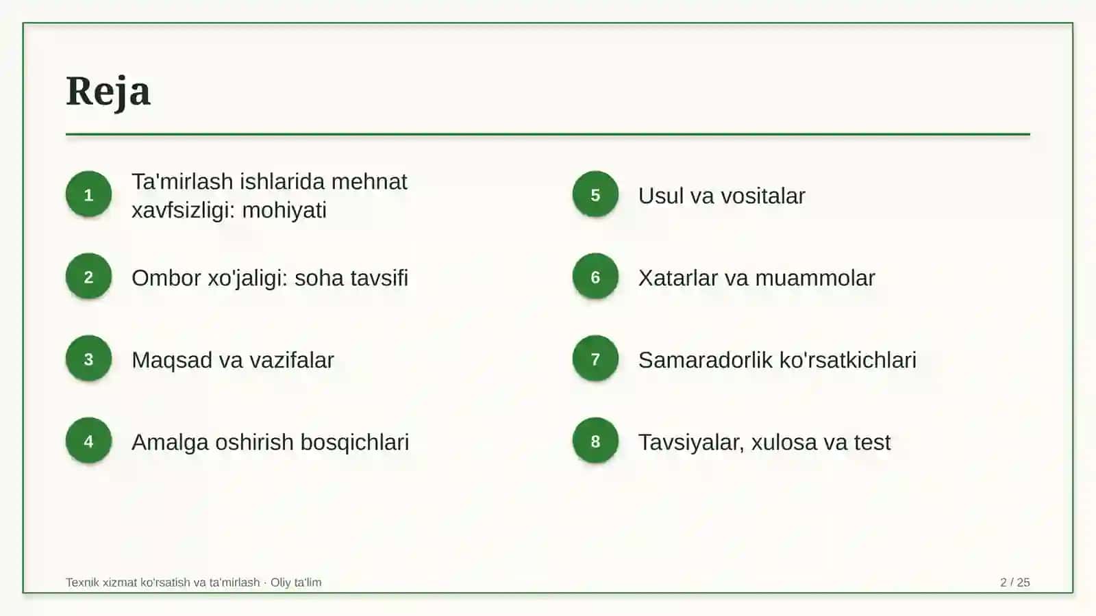 ombor xo'jaligida ta'mirlash ishlarida mehnat xavfsizligini ta'minlash 8420 2