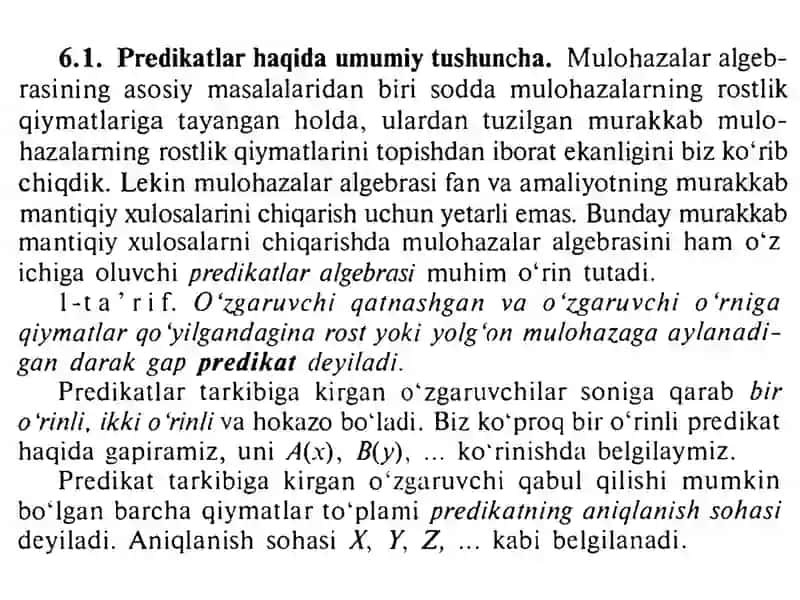 Ma’ruza: Predikatlar va ular ustida amallar 2