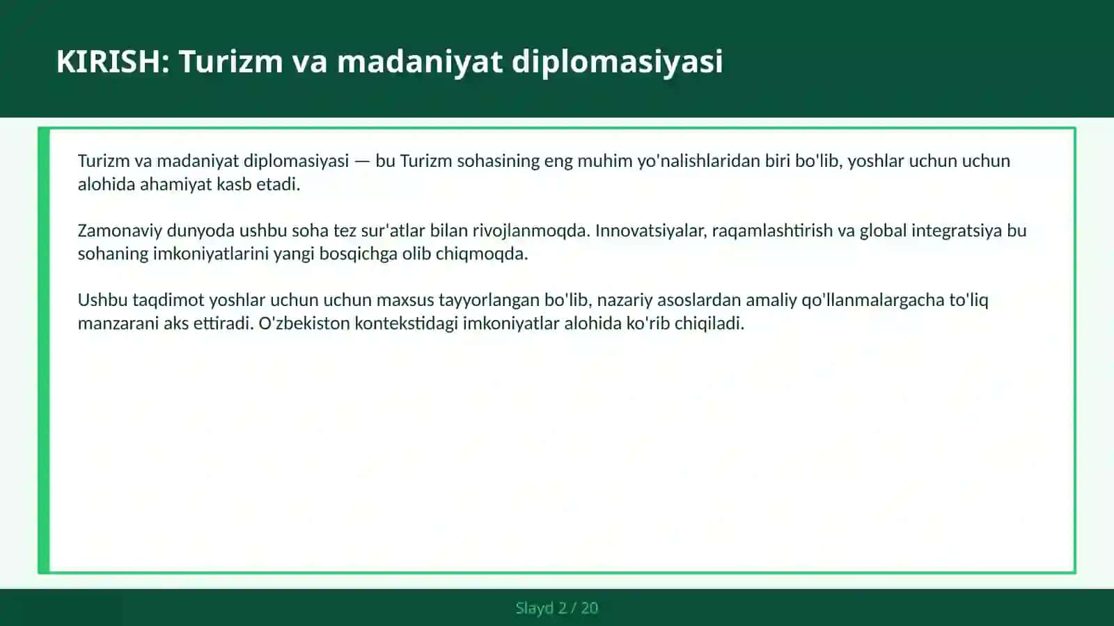 TURIZM VA MADANIYAT DIPLOMASIYASI 2