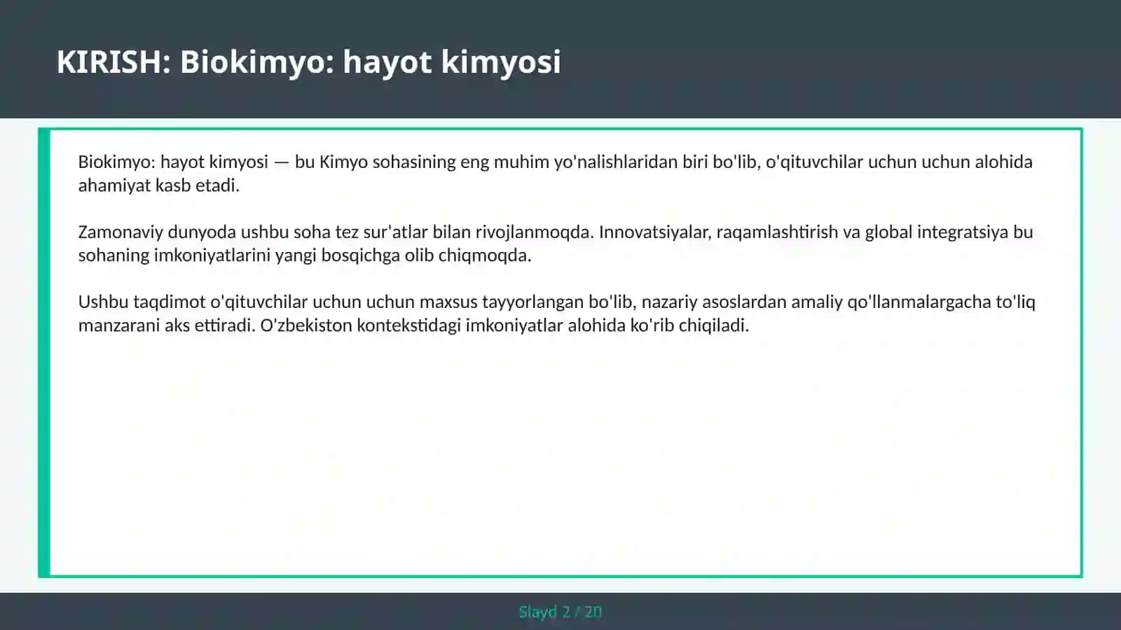 Biokimyo: hayot kimyosi 2
