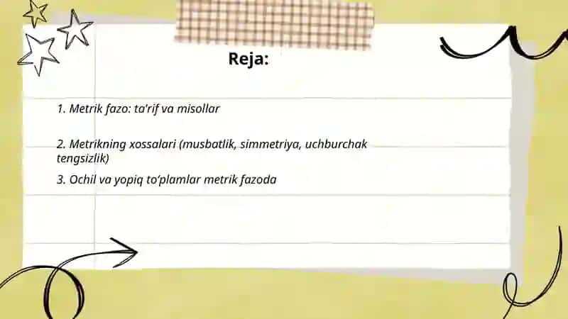 Metrik fazo tushunchasi 2