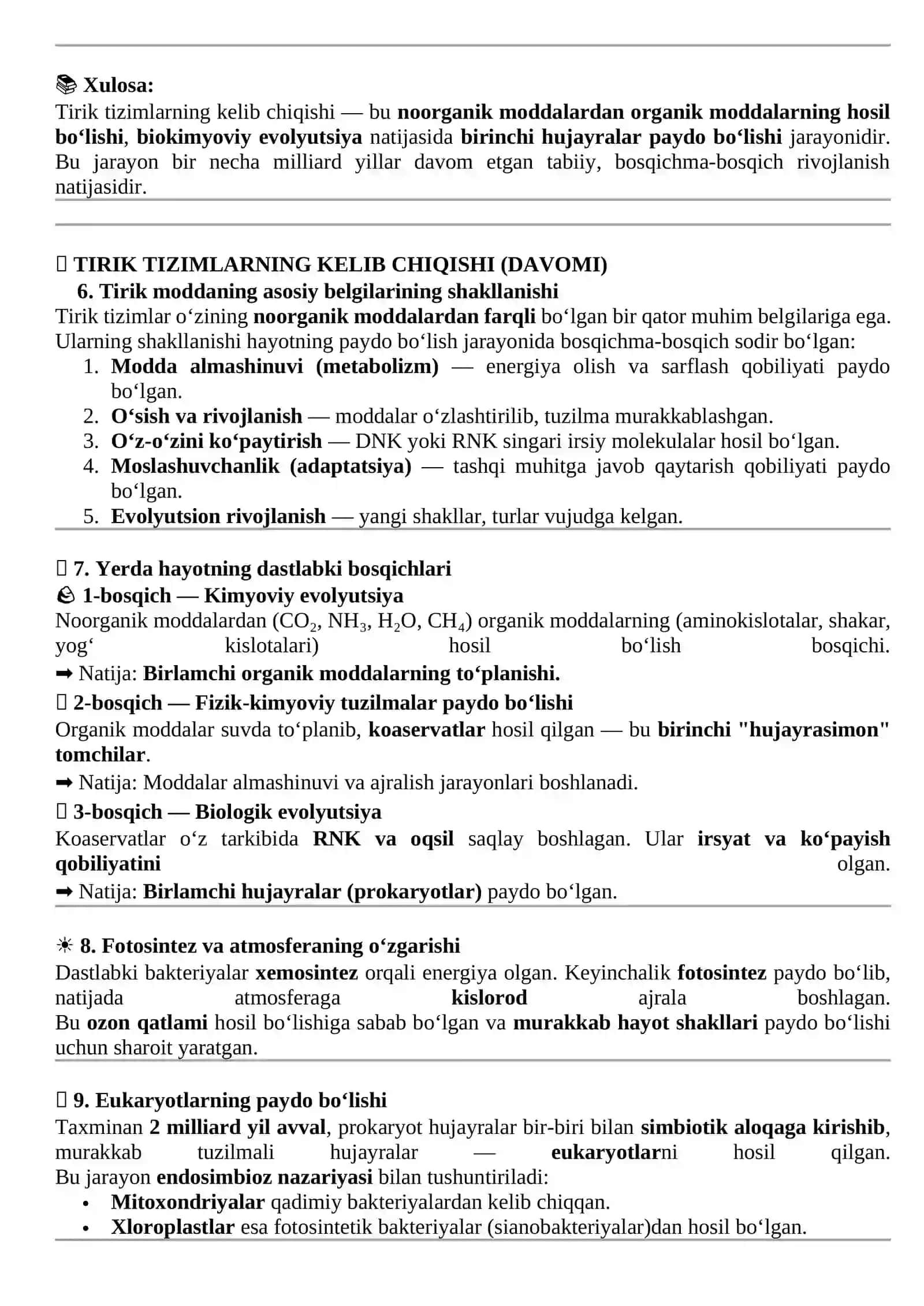 Tirik tizimlarning kelib chiqishi 2