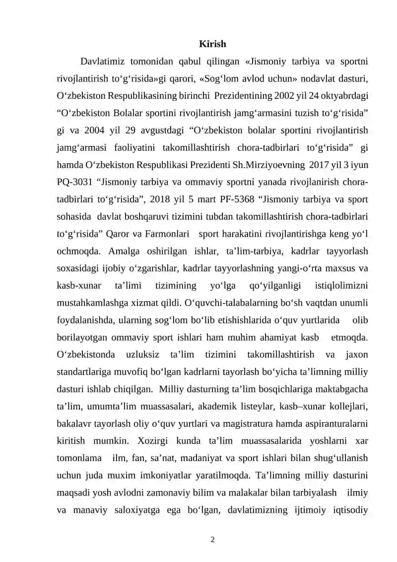 Jismoniy Tarbiya va Sportni Rivojlantirish 2