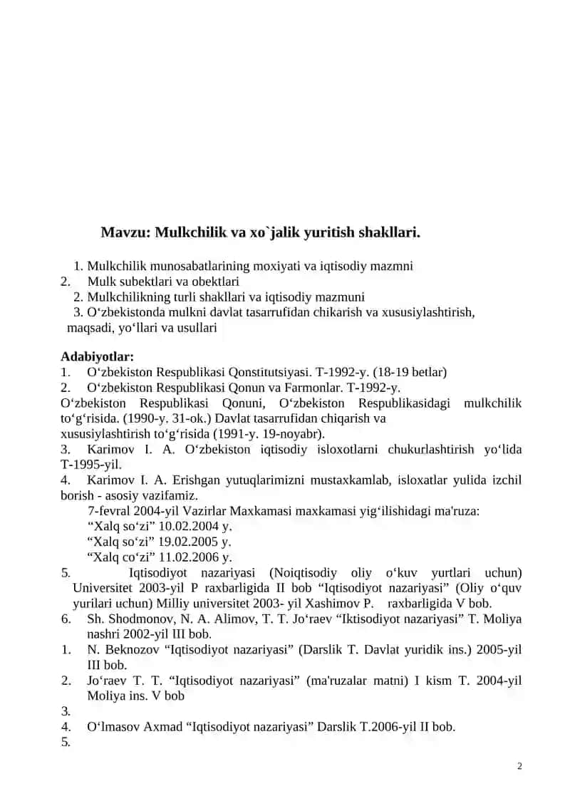 Mulkchilik va xo‘jalik yuritish shakllari 2