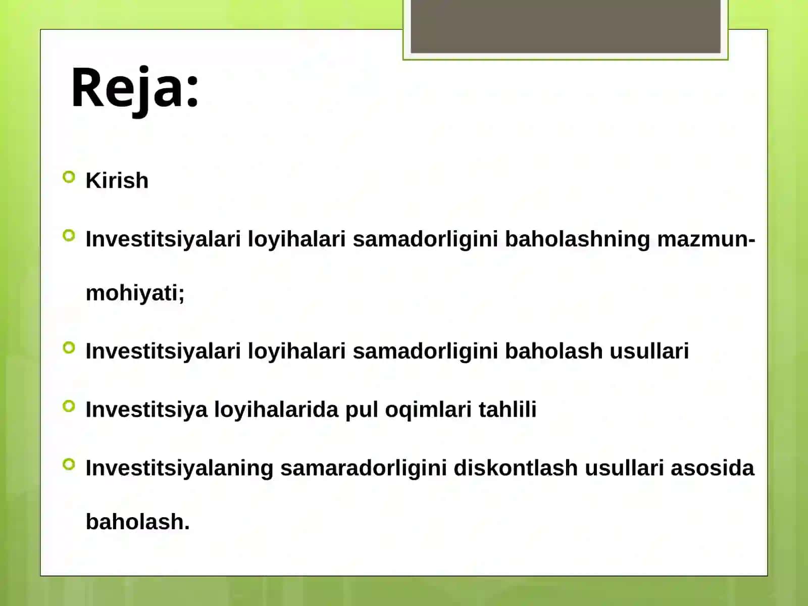 Investitsion baholash usullari 2