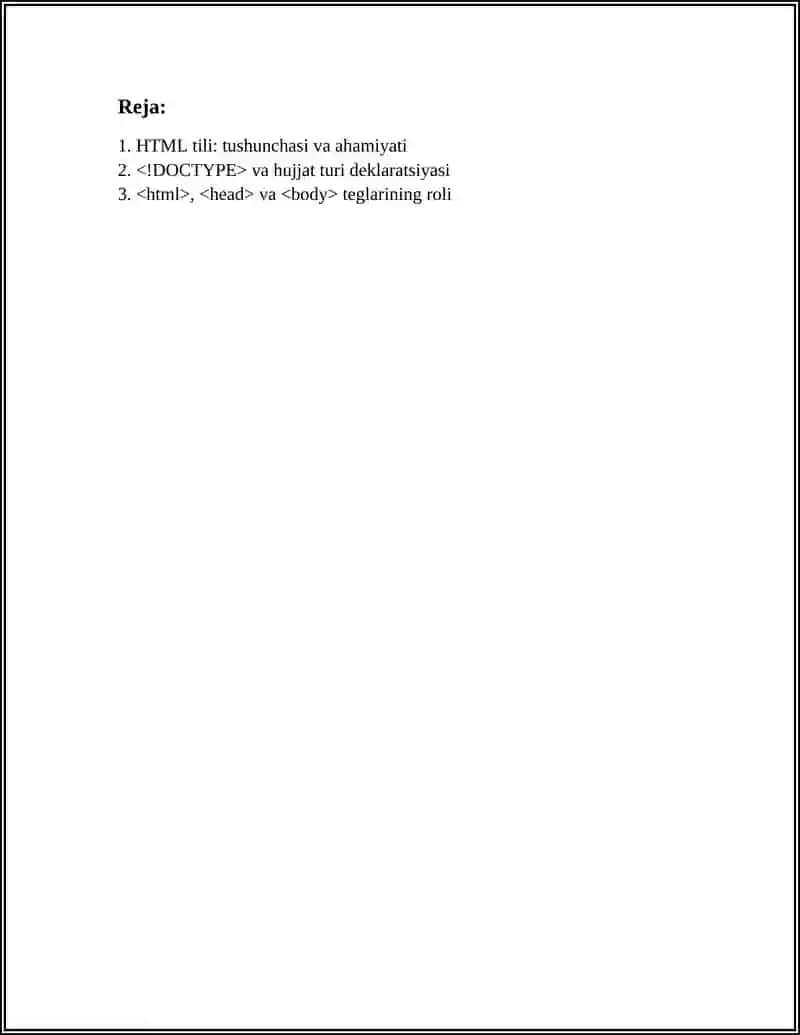 HTML TILI VA UNING ASOSIY TEG (TAG) ELEMENTLARI 2
