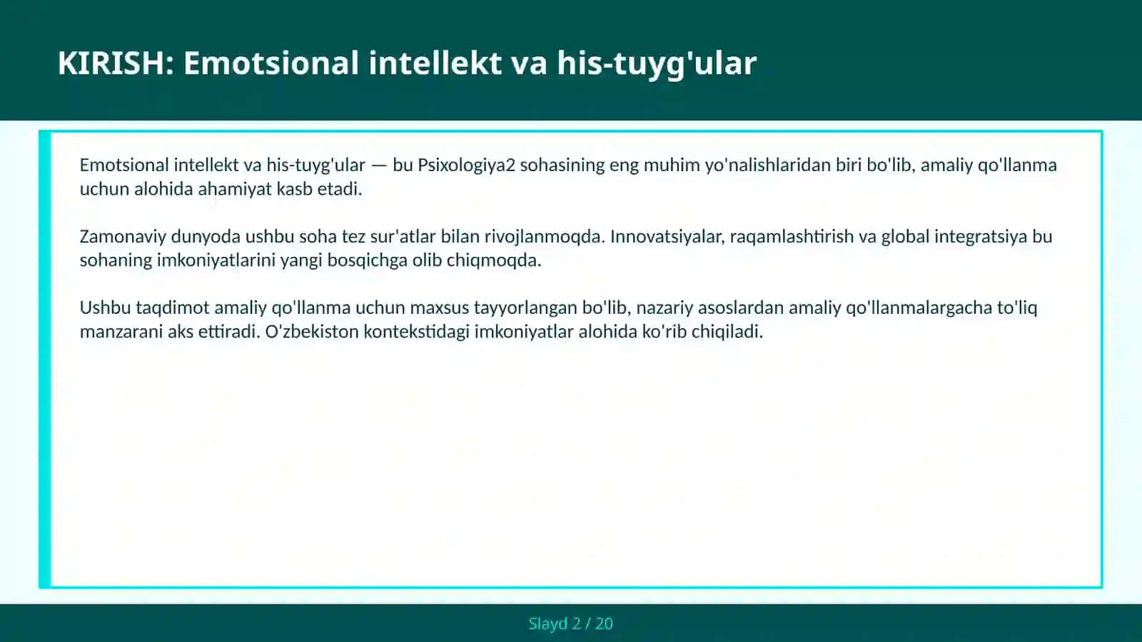 Emotsional intellekt va his-tuyg'ular 2