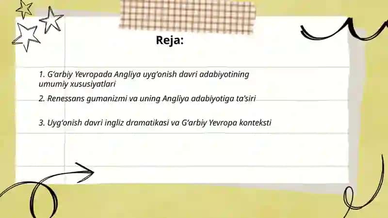 Gʻarbiy Yevropada Angliya uygʻonish davri adabiyoti 2