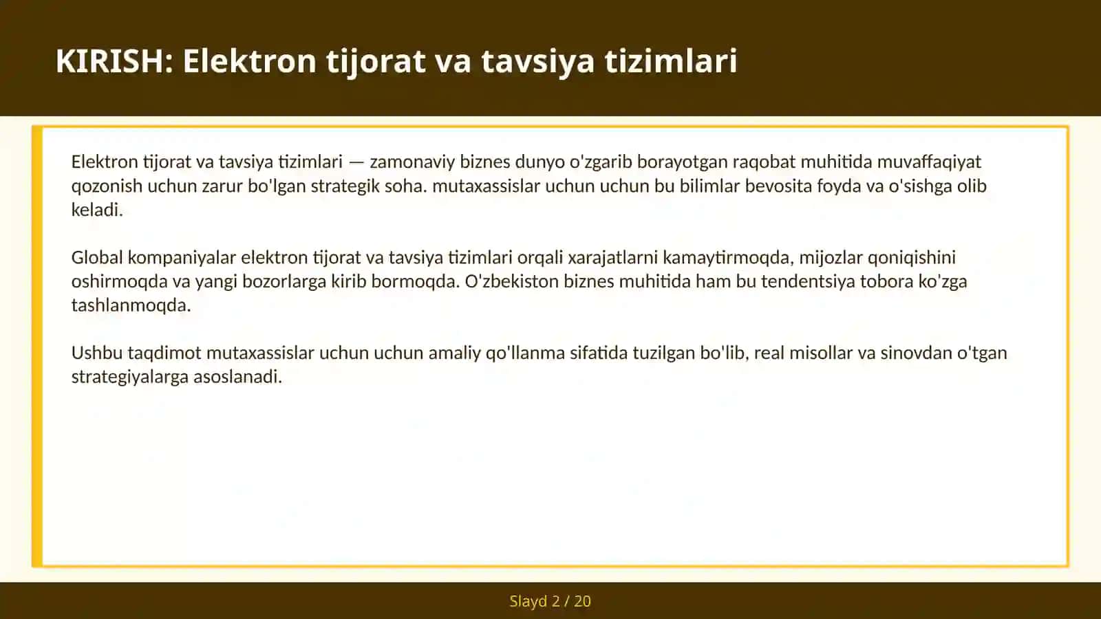 ELEKTRON TIJORAT VA TAVSIYA TIZIMLARI 2
