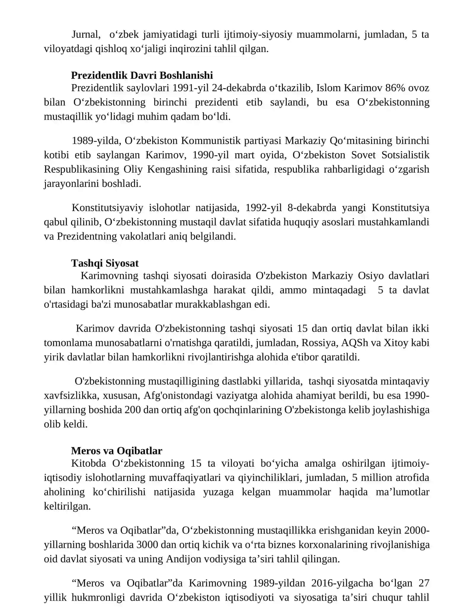 Ислом Каримов Ўзбекистоннинг биринчи президенти 2