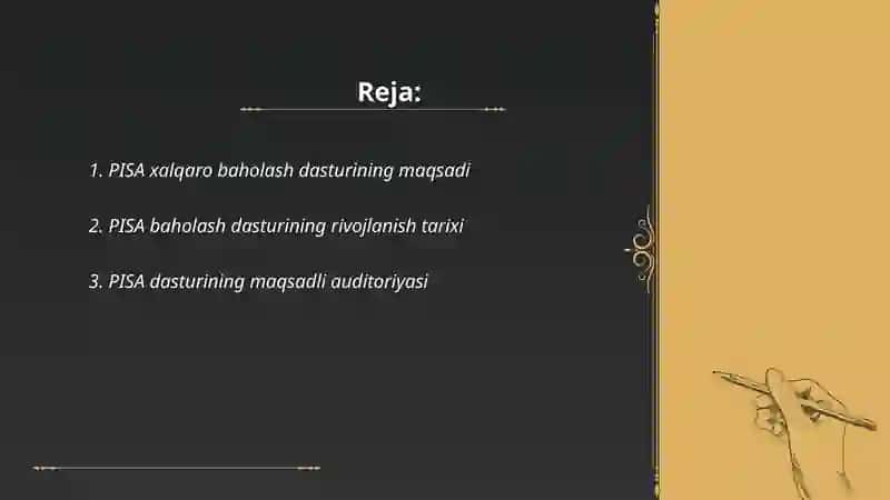 PISA xalqaro baholash dasturi mazmuni, o’tkazilish tarixi 2